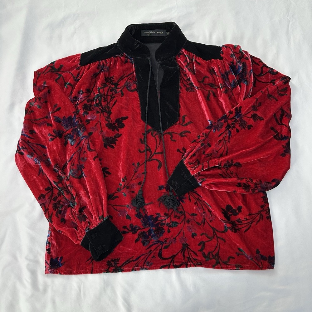 House Of Harlow 1960 x Revolve Red Velvet Long Sleeve Peasant Blouse Small